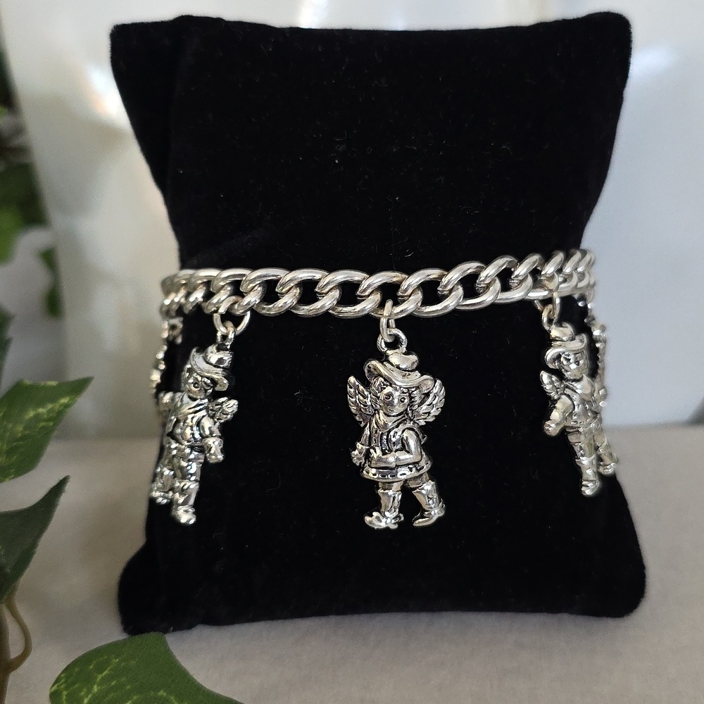 Vintage Silver Charm Bracelet Cowboy And Cowgirl Angel Charms